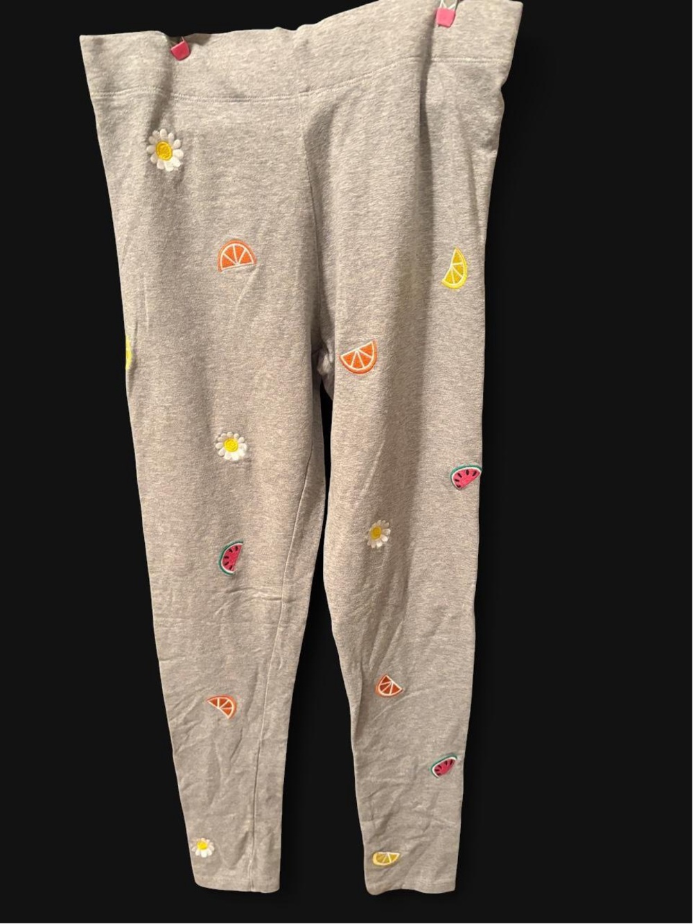 Boden Grey Leggings with Fruit & Daisy Appliqués